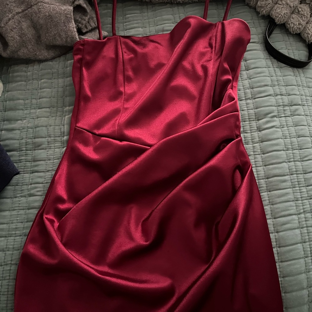 Windsor Red Ruched Slip Dress Spaghetti Strap Cocktail